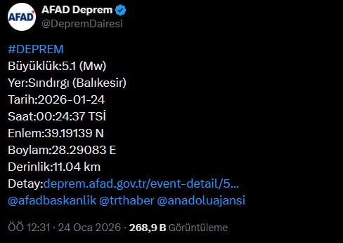 BALIKESİR'DE 5.1 BÜYÜKLÜĞÜNDE DEPREM